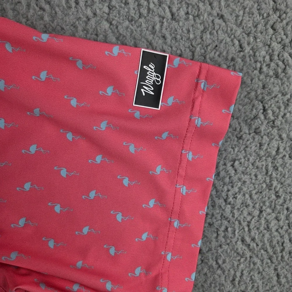 Waggle Golf Polo Mens XL Pink Flamingo Tropical Performance Stretch Loud Shirt - Picture 2 of 6
